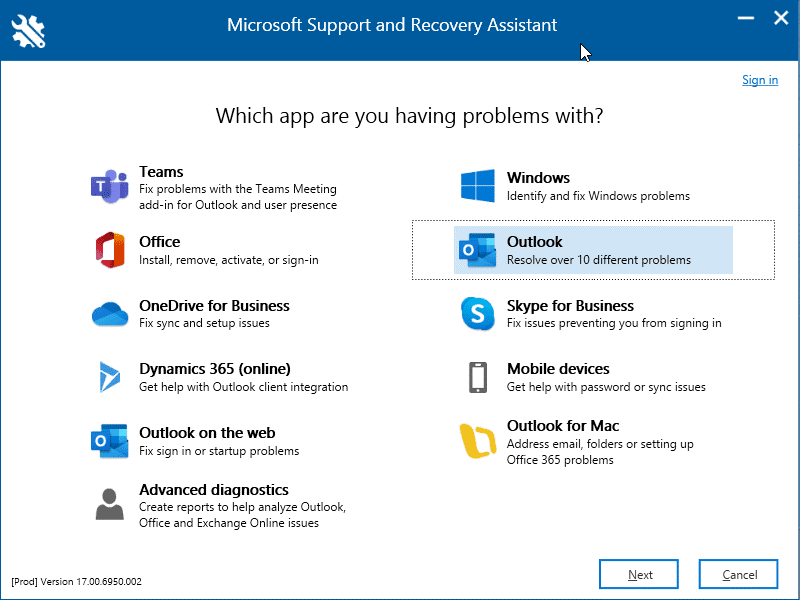 Select Outlook from the options and click ‘Next.’